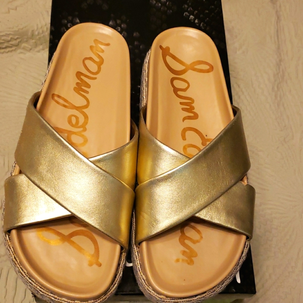 Gold slide sandals